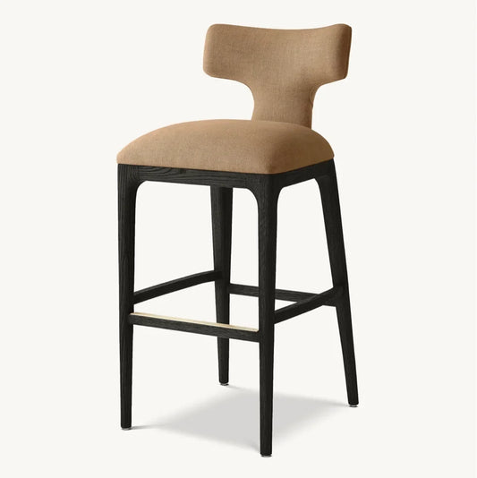 Upholstered Bar Stool – Mid-Century Geometric Design – Solid Oak Designer Statement Piece