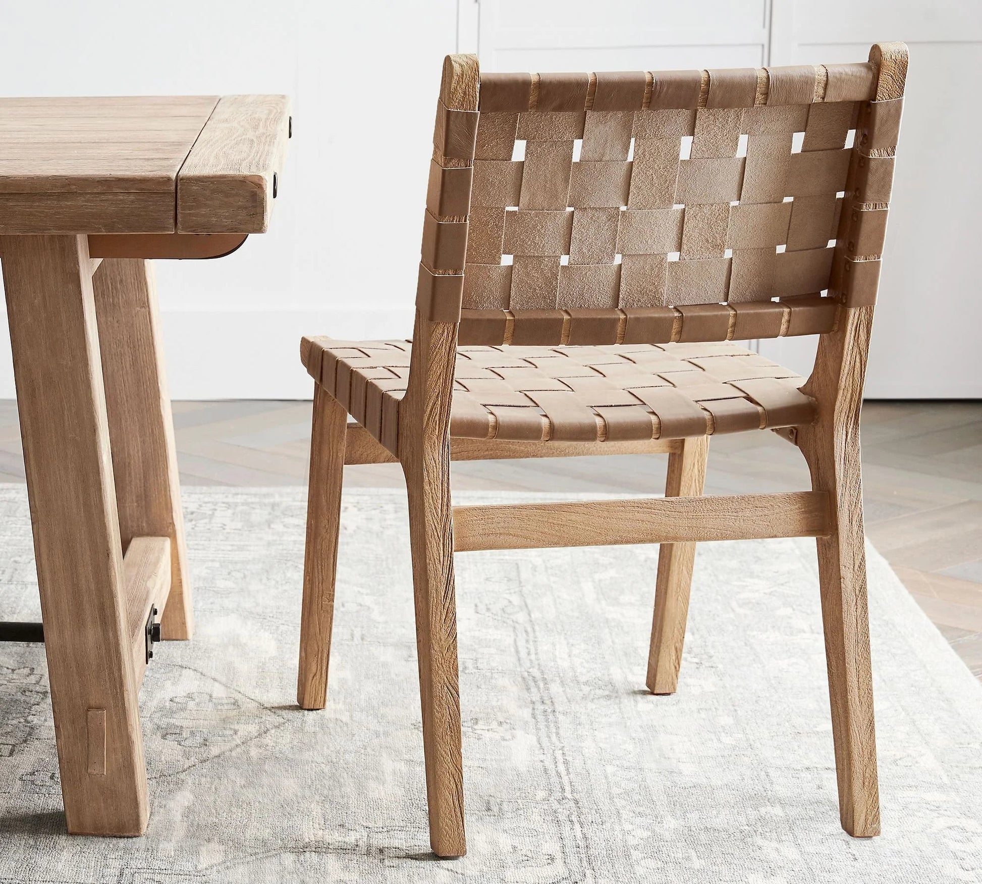 Dining Chair Woven Leather Oak White by Re Home – 85023-882