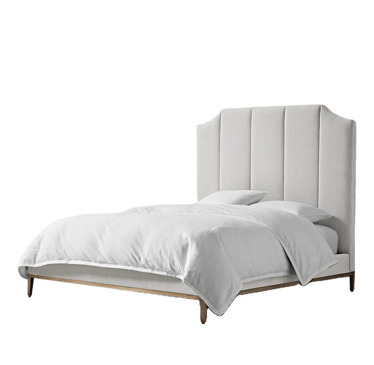 Upholstered Platform Bed – Tufted Headboard in Performance Fabric – Sabine Modern Design