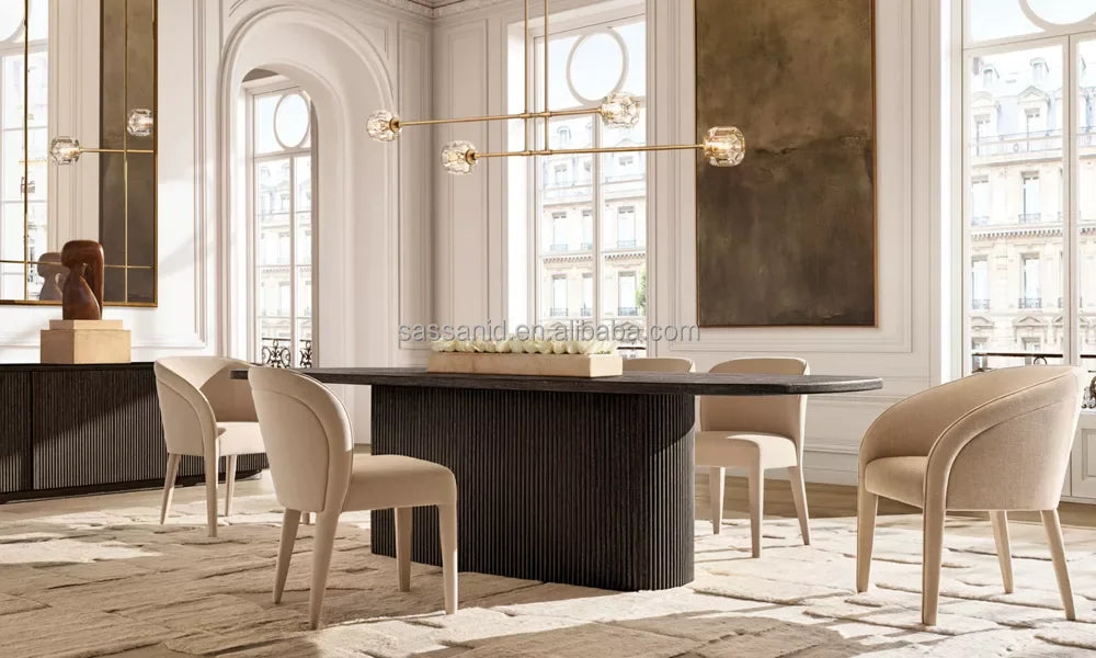 Italian Designer Dining Table – Wire-Brushed Solid Oak Rectangular Statement Piece