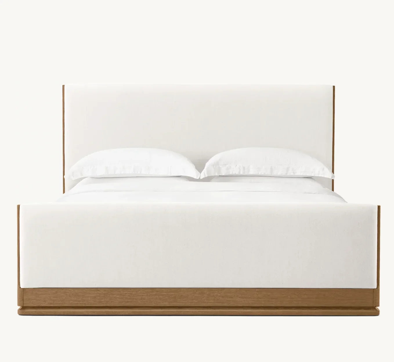 Upholstered Panel Bed – Sculptural Platform – Brushed Oak