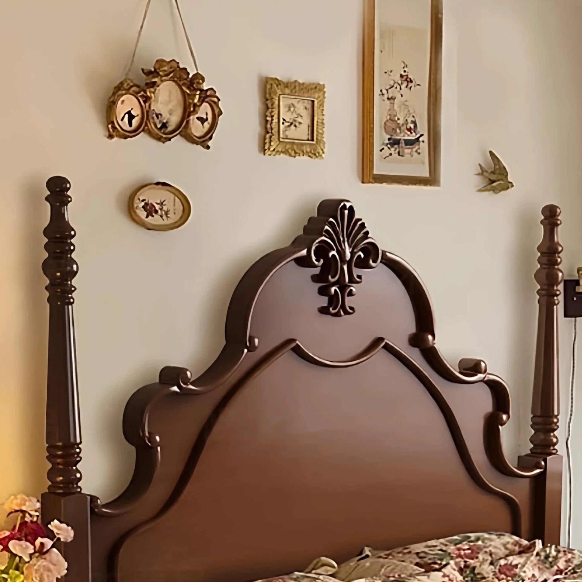 French Provincial Master Bed – Antique Solid Wood Birch Finish | 26-132