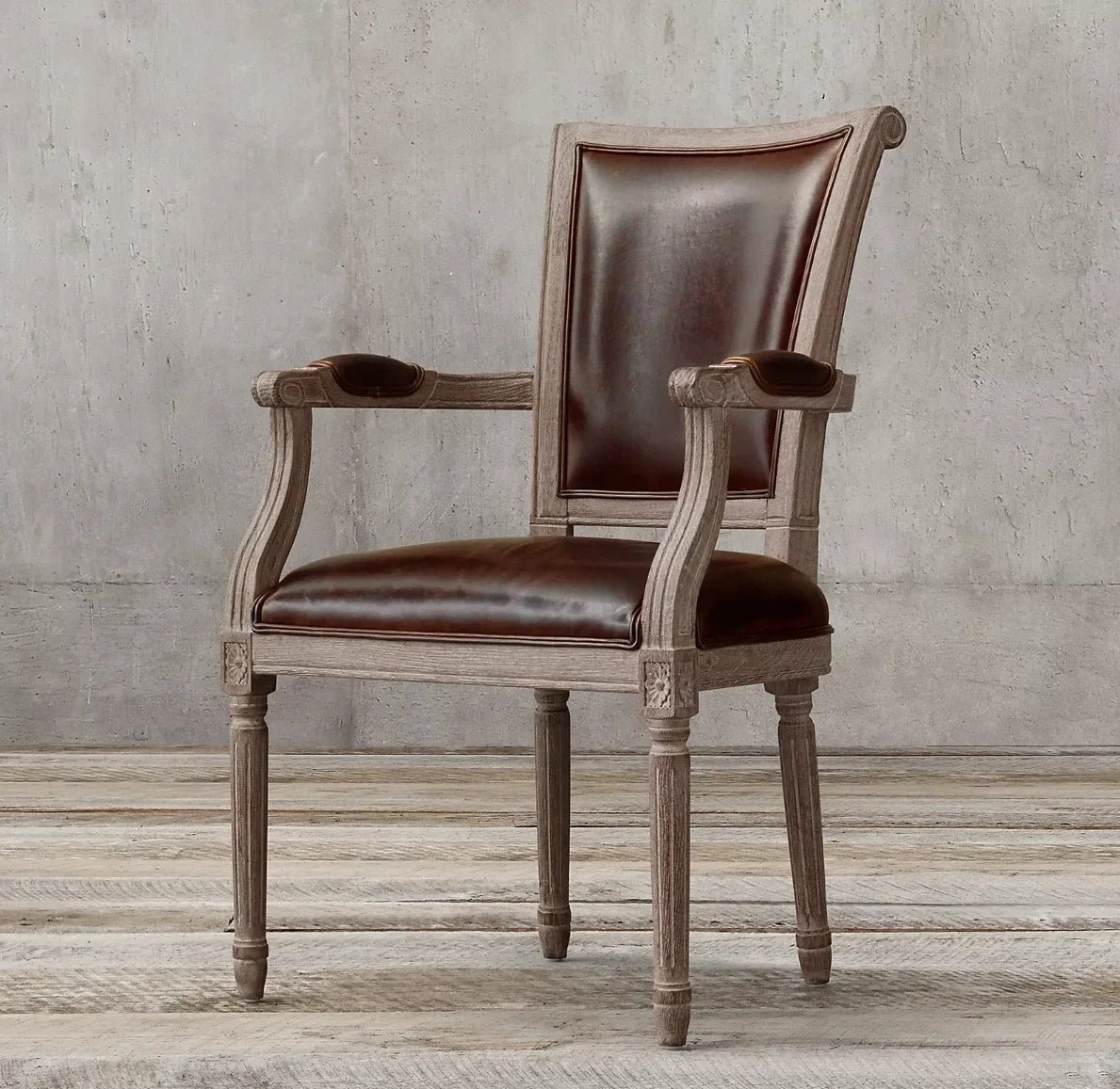 Vintage French Flare Dining Armchair – Barrel Seat Leather & Oak