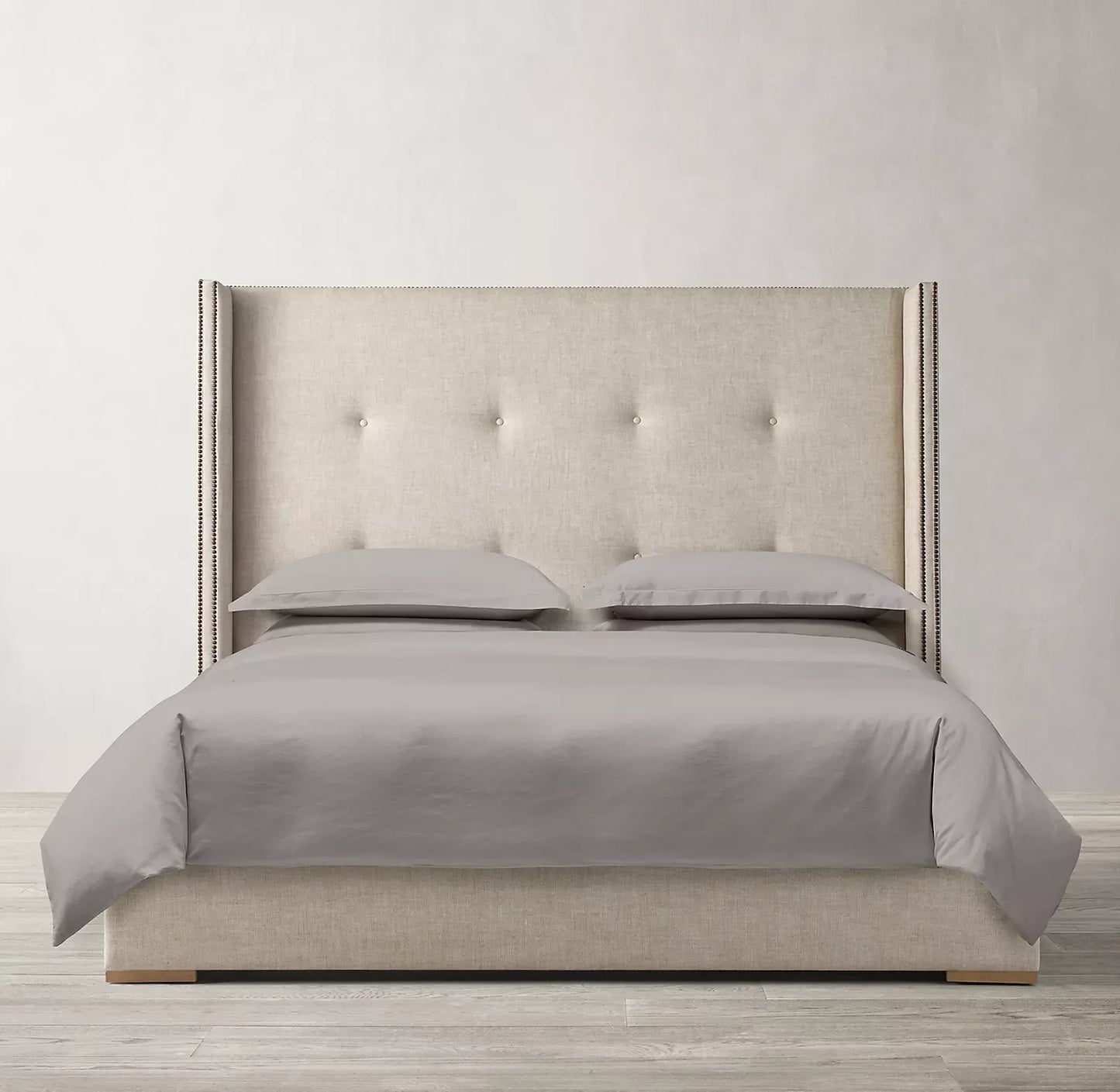 Contemporary Wingback Shelter Bed – Upholstered Platform Frame in Oak Finish