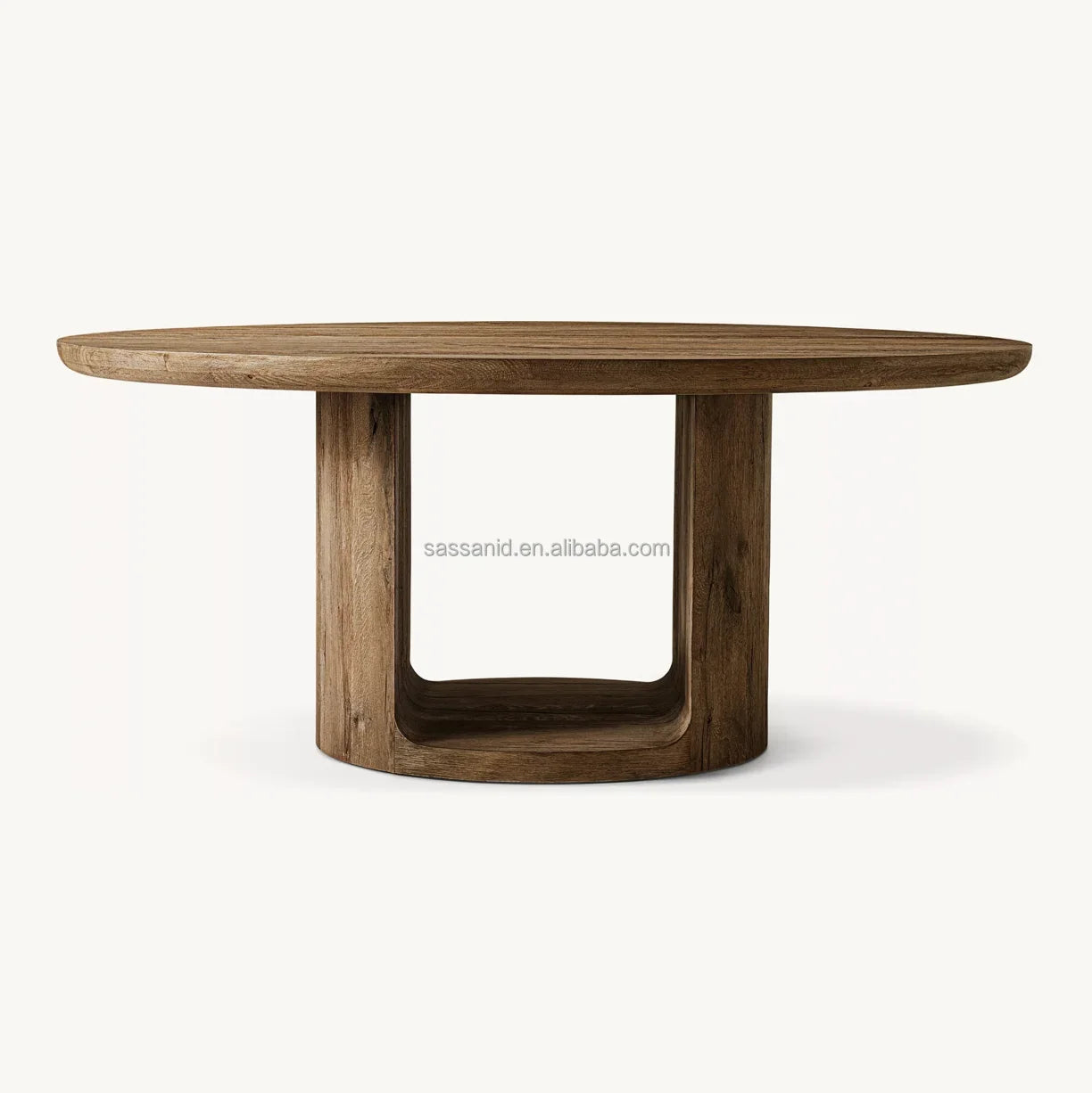 Oslo Round Dining Table – Contemporary Open Pedestal Aged Oak Statement Piece