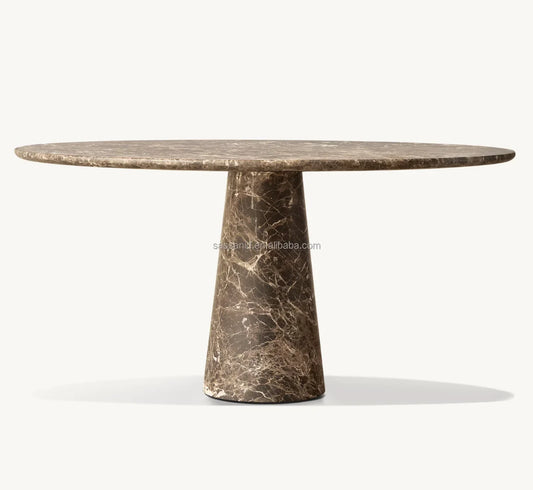Celline Round Dining Table – Brown Emperador Marble Luxury Statement Piece