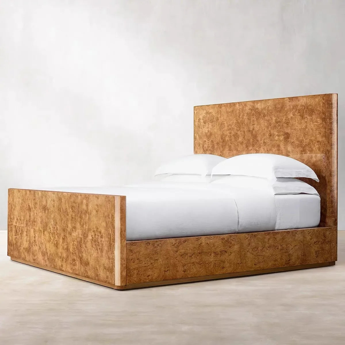 French Vintage Solid Wood Bed – Minimalist Knotty Oak Midcentury Modern Frame