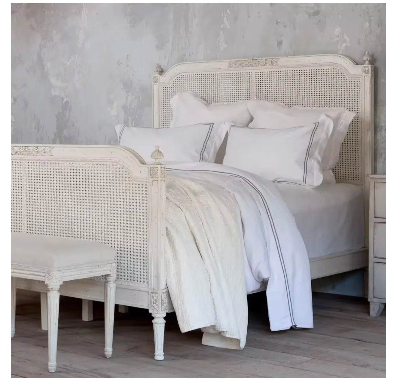 French Antique Carved Bed – Solid Wood Pine and Birch Statement Piece Q-020530