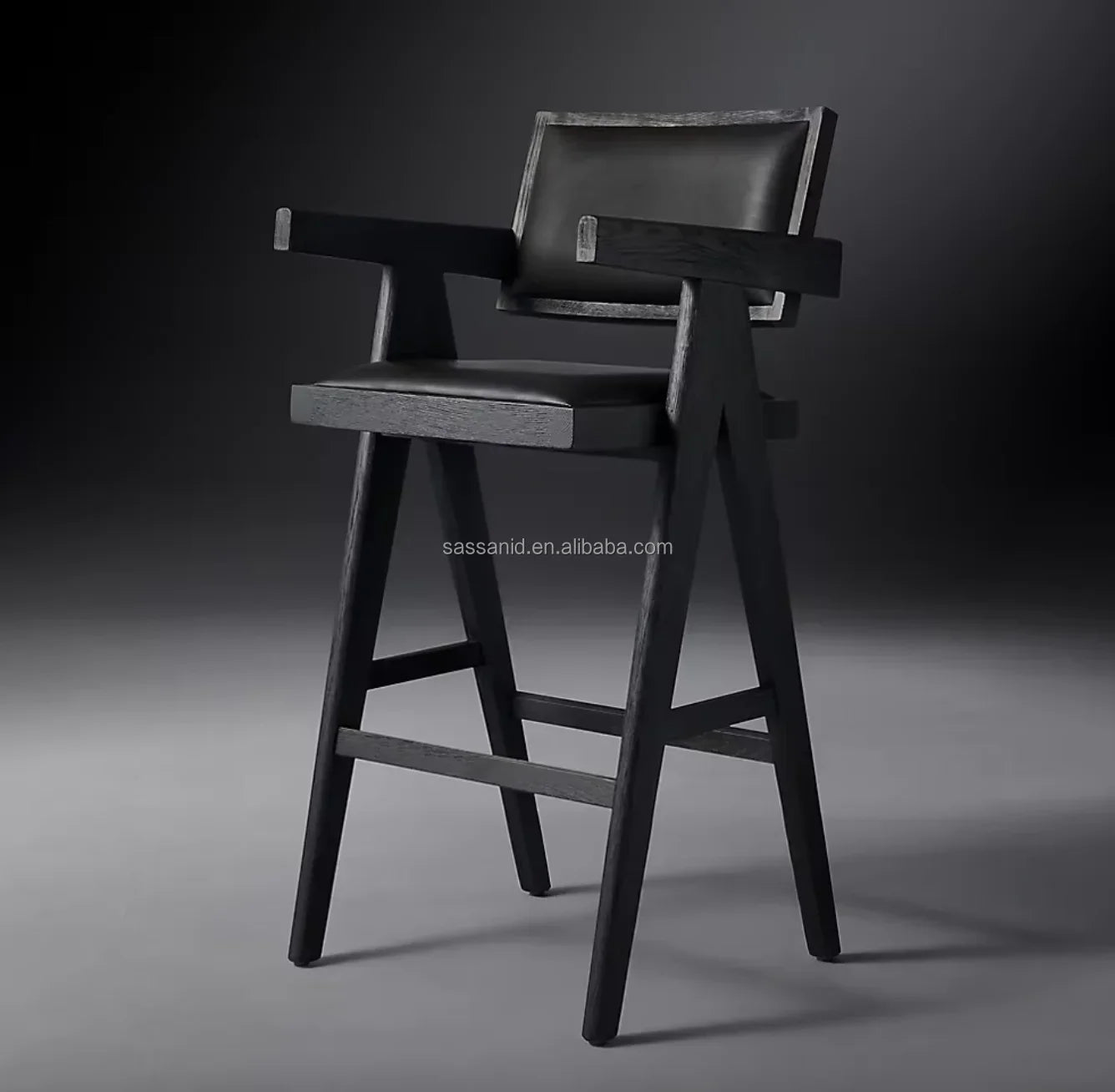 Jakob Leather Bar & Counter Stool – Midcentury Brushed Grey Oak