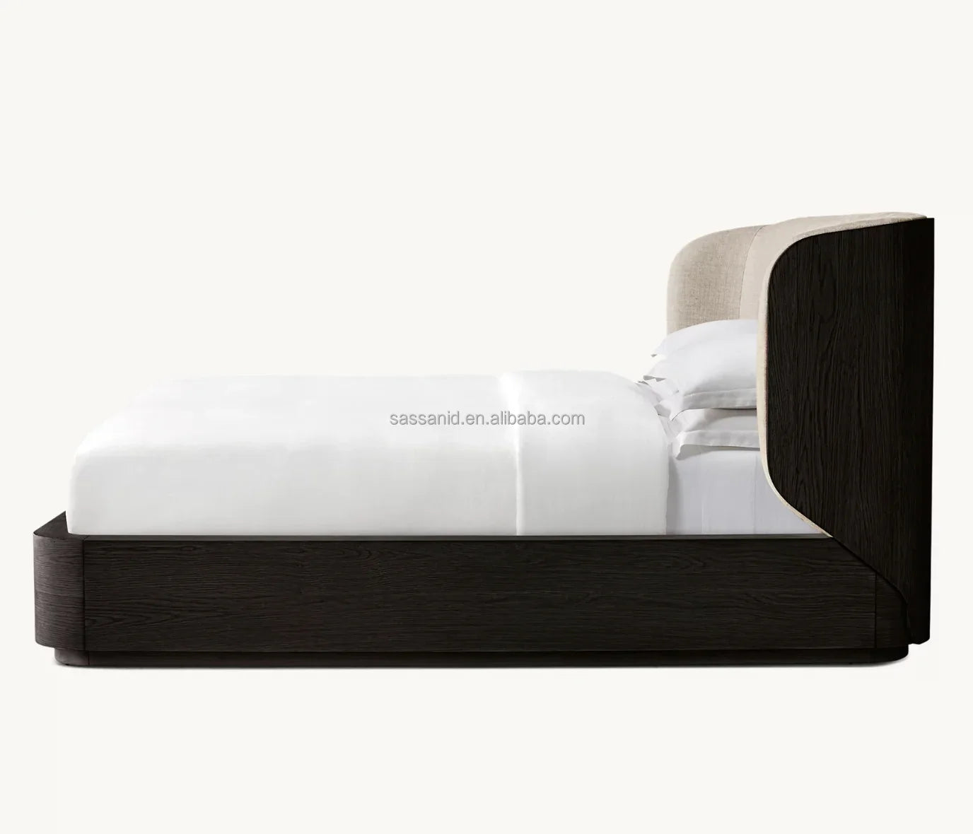 Platform Bed – Sculptural Shelter Design – Oak and Upholstery – Luxury Minimalist