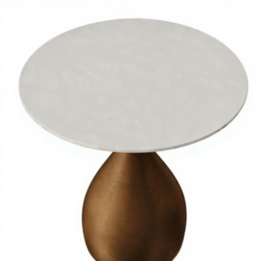 Luxury Round Marble Surface Steel Base Side Table Minimalist Elegant Italian Style
