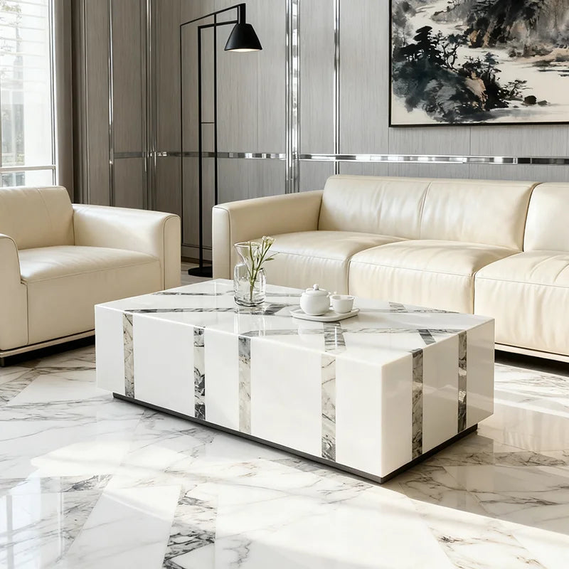 Modern Rectangular Marble Coffee Table Minimalist Italian Style