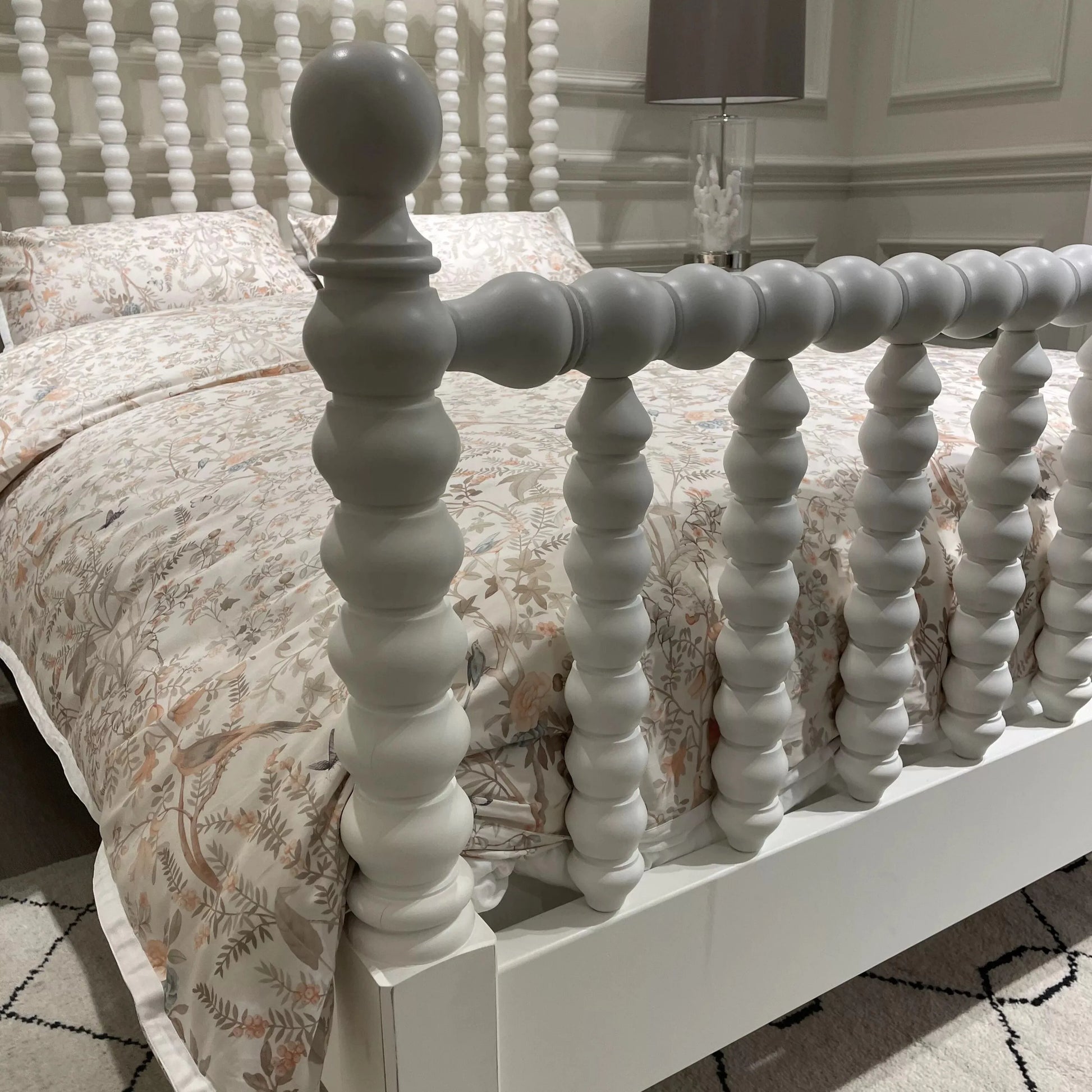 Platform Bed – Cylindrical Base Solid Birch Wood Statement Piece | 26-174