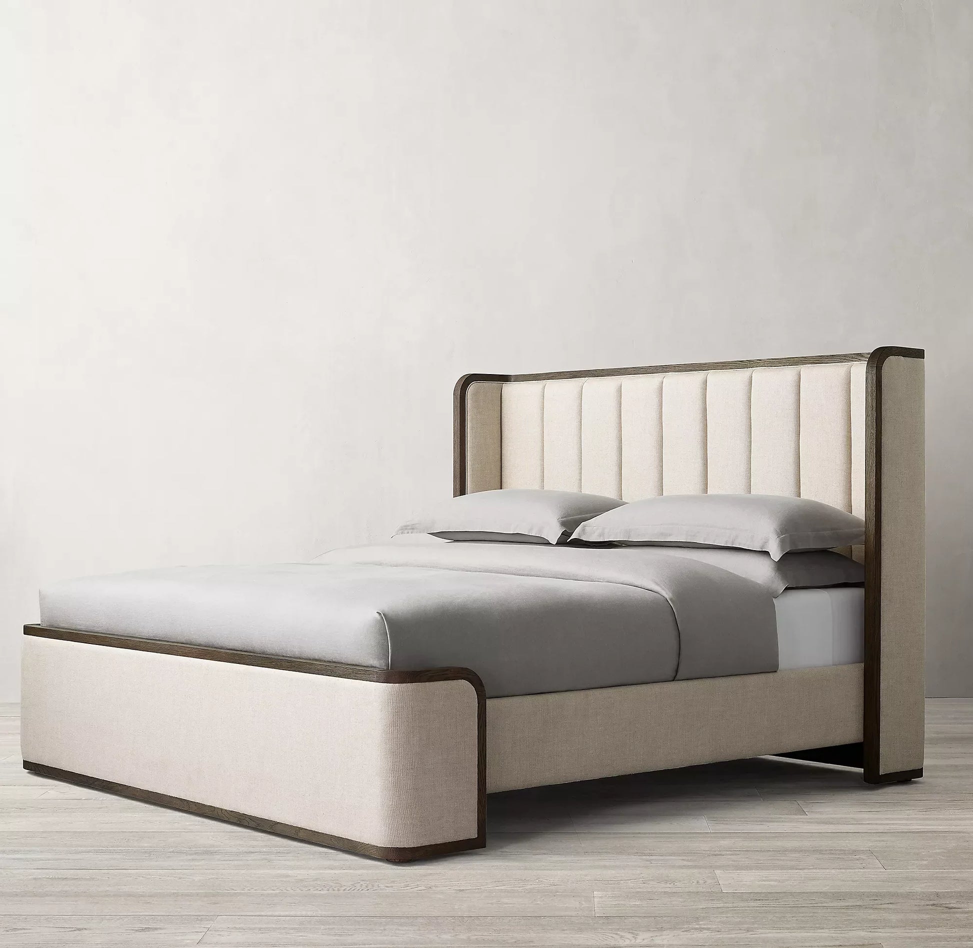 Upholstered Wing Bed – Sculptural Shelter Wings, Oak & Performance Fabric Modern Italian Piece