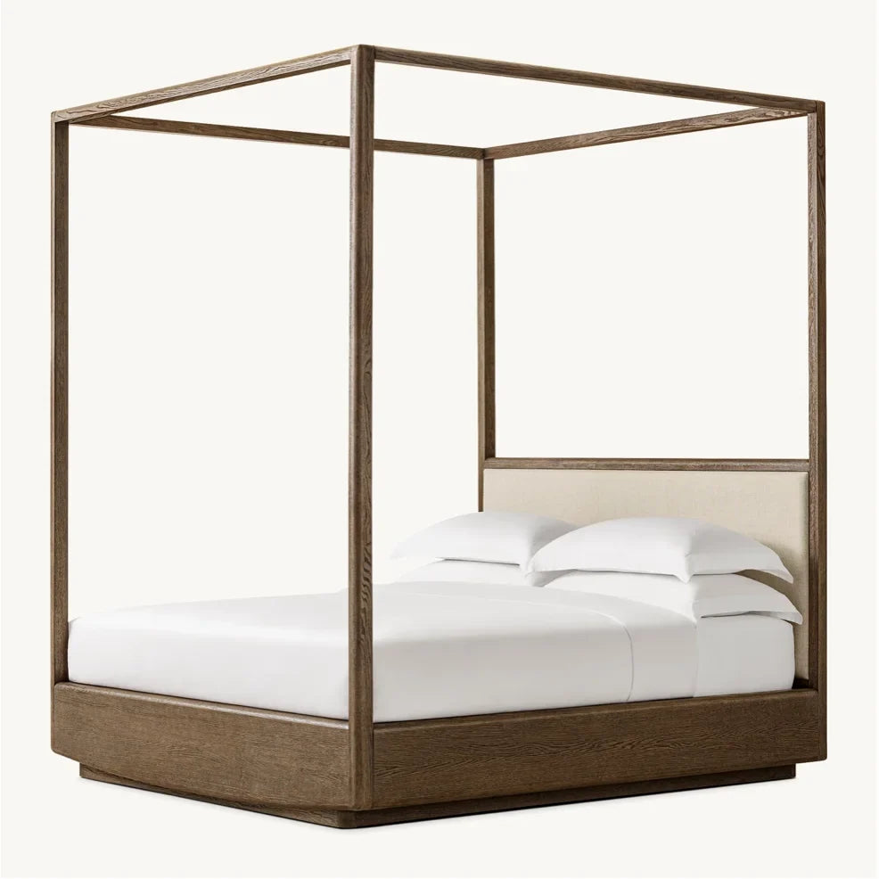 Contemporary Canopy Bed – Wire-brushed American White Oak Designer Statement Piece | 1601231946281