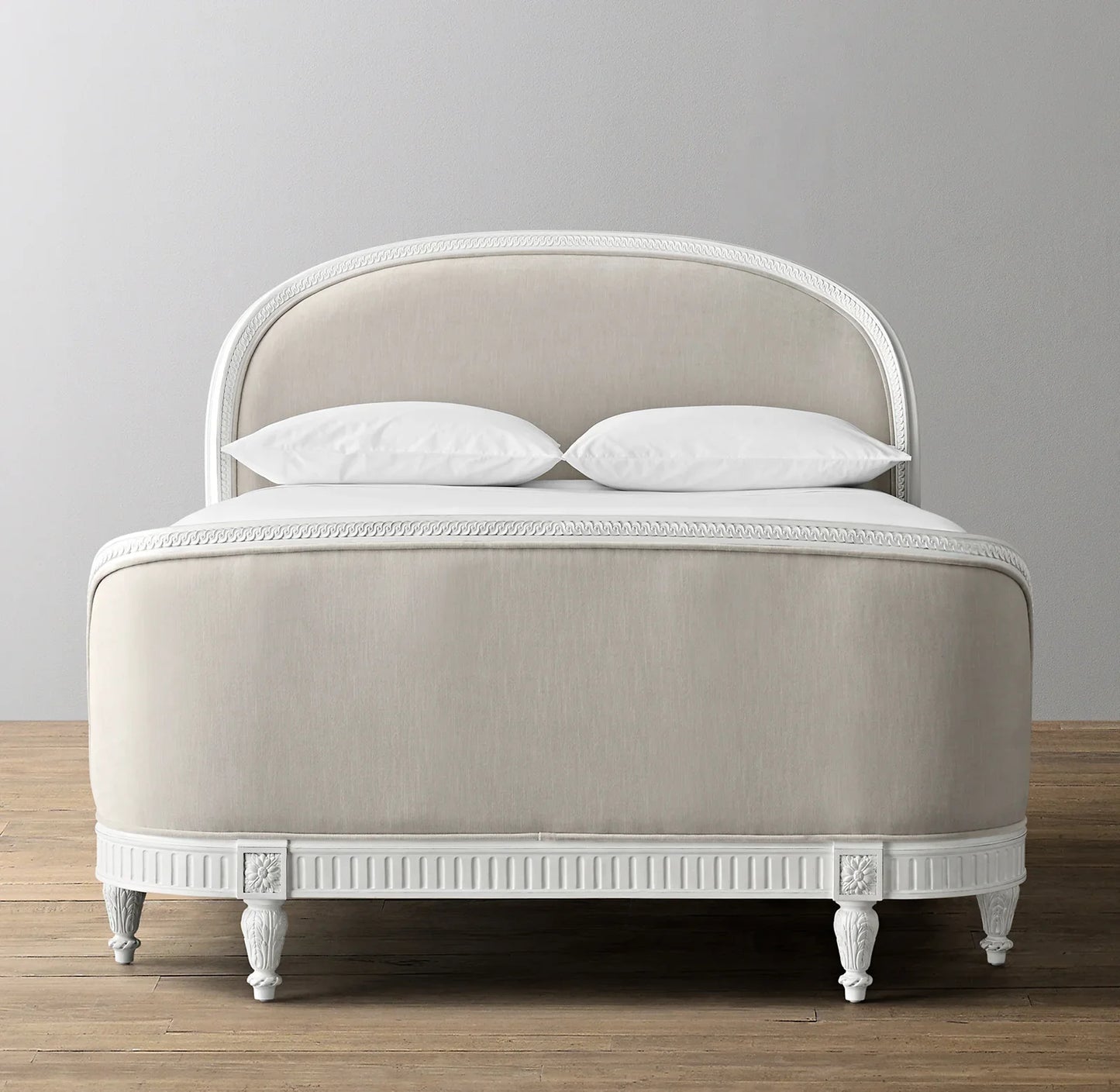 French Provincial Kids Upholstered Bed – Aged White Slipcovered Statement Piece