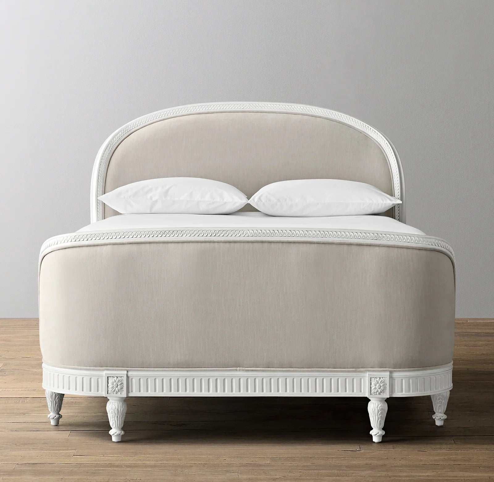 French Provincial Kids Upholstered Bed – Aged White Slipcovered Statement Piece