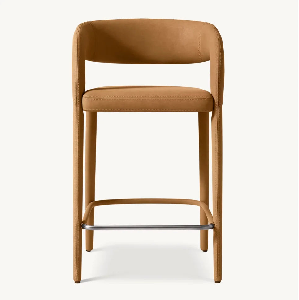 Open Barrel Stool – Chestnut Vagan Leather Italian Midcentury Design by Re Home – Nicola