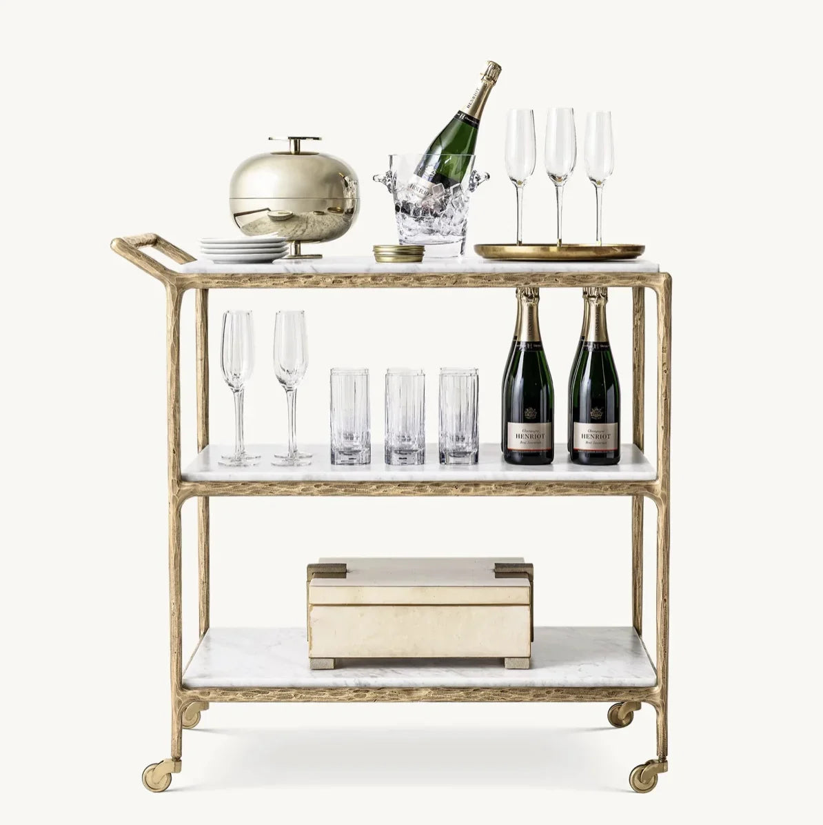 Serving Cart – Hand-Forged Brass and Marble Luxury Piece | 104459299330