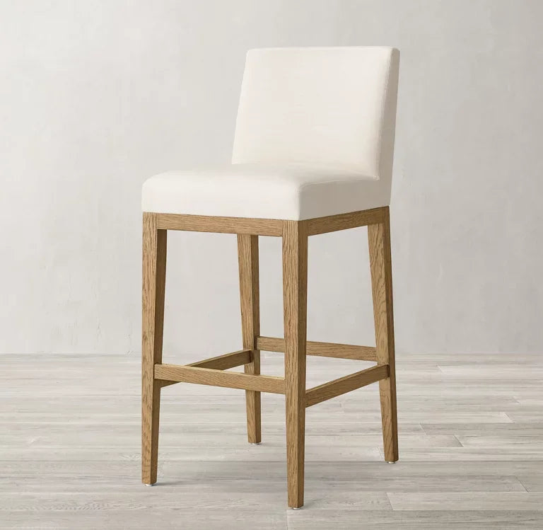 Armless Stool – Midcentury Design Oak and Fabric European Statement Piece