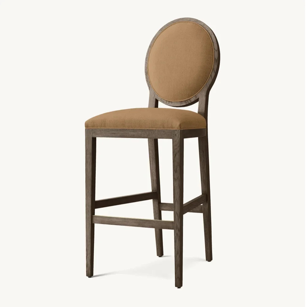 French Contemporary Bar Stool – Oak & Fabric European Designer Statement Piece