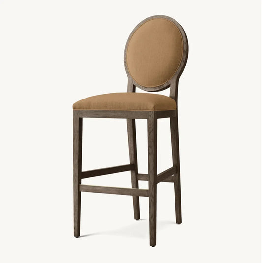 French Contemporary Bar Stool – Oak & Fabric European Designer Statement Piece