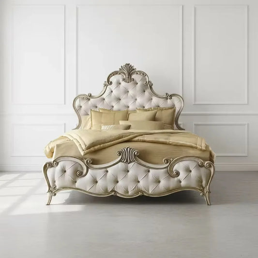 Solid Wood Bed, French Palace Carving – Birch Timber Statement Piece