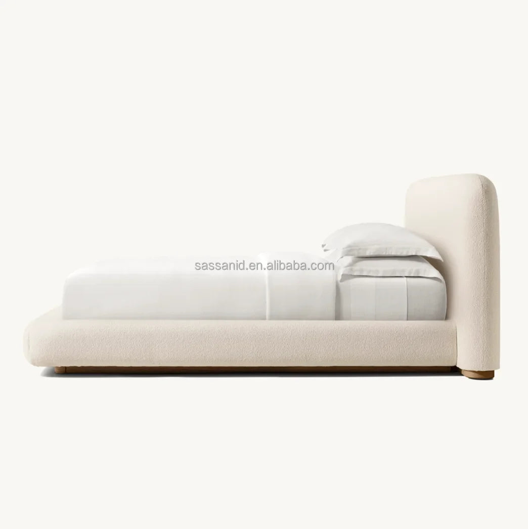 Platform Bed – Extended Panel Design – Performance Bouclé – Lola – Mid-Century American Style