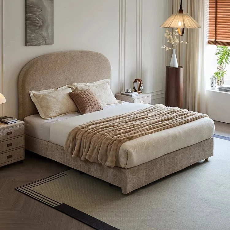 French Retro Upholstered Bed – Cream Chenille Soft Statement Piece | 26-18