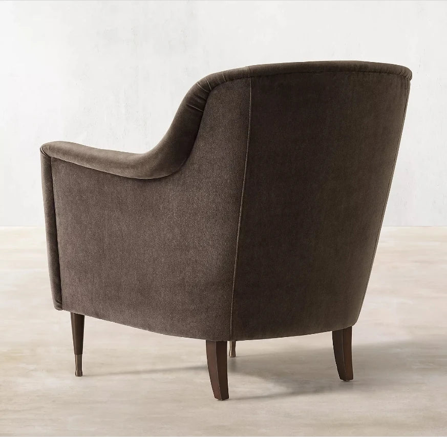 Midcentury Italian Design Velvet Chair – Geometric Oak Statement Piece