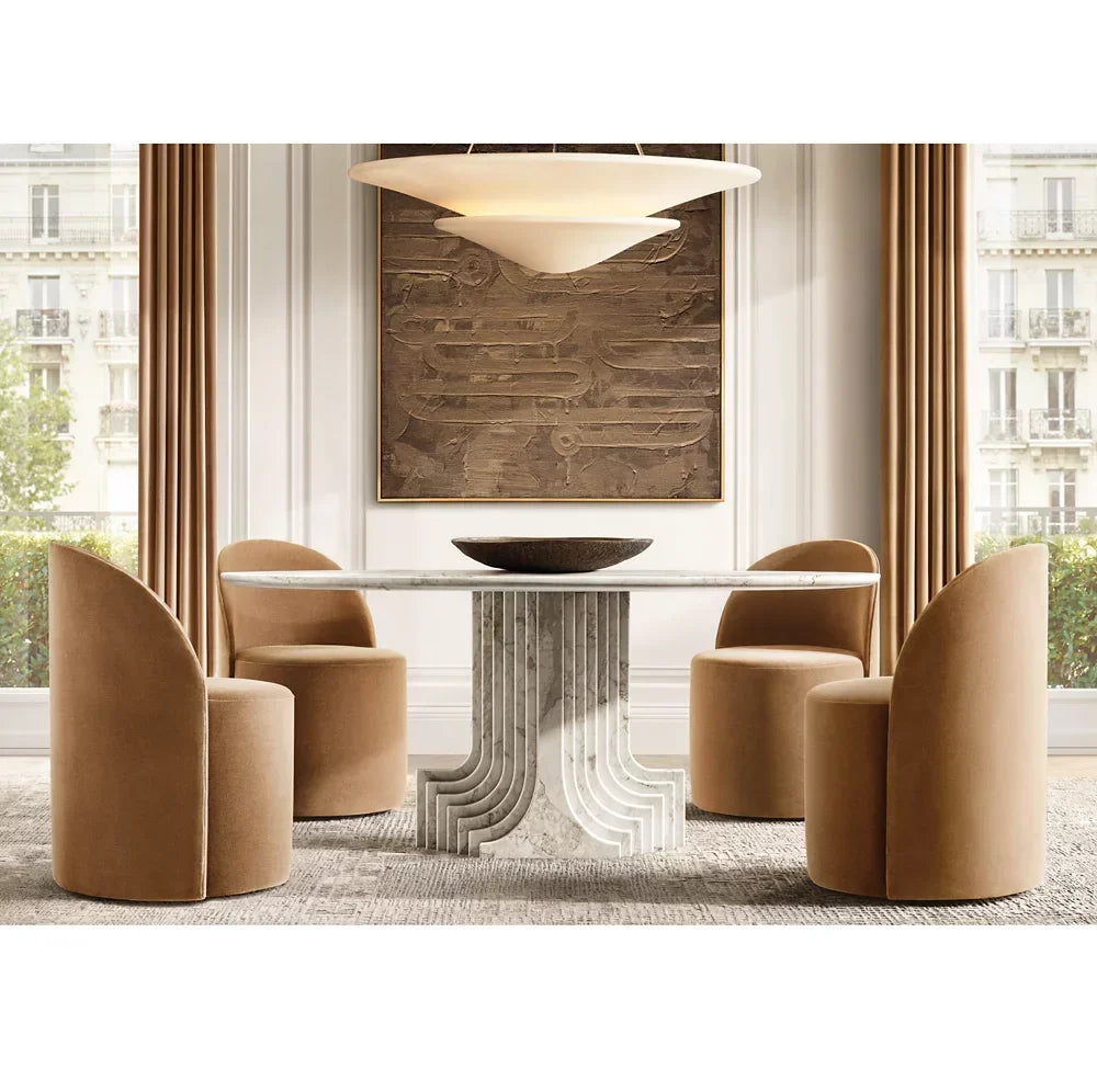 Round Dining Table, Mid-century – Italian Arabescato Marble Statement | 1601250691673