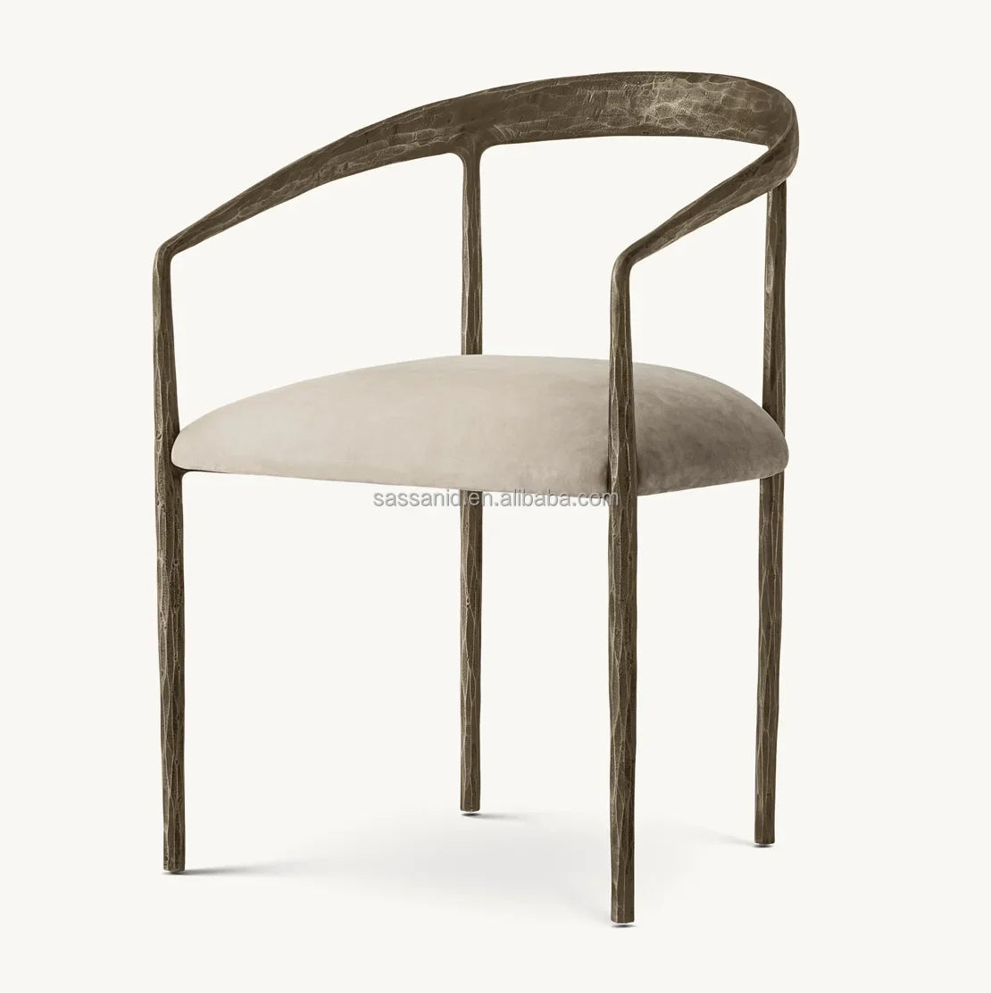 Hand Forged Metal Dining Chair – Curved Leather Luxury Statement Piece