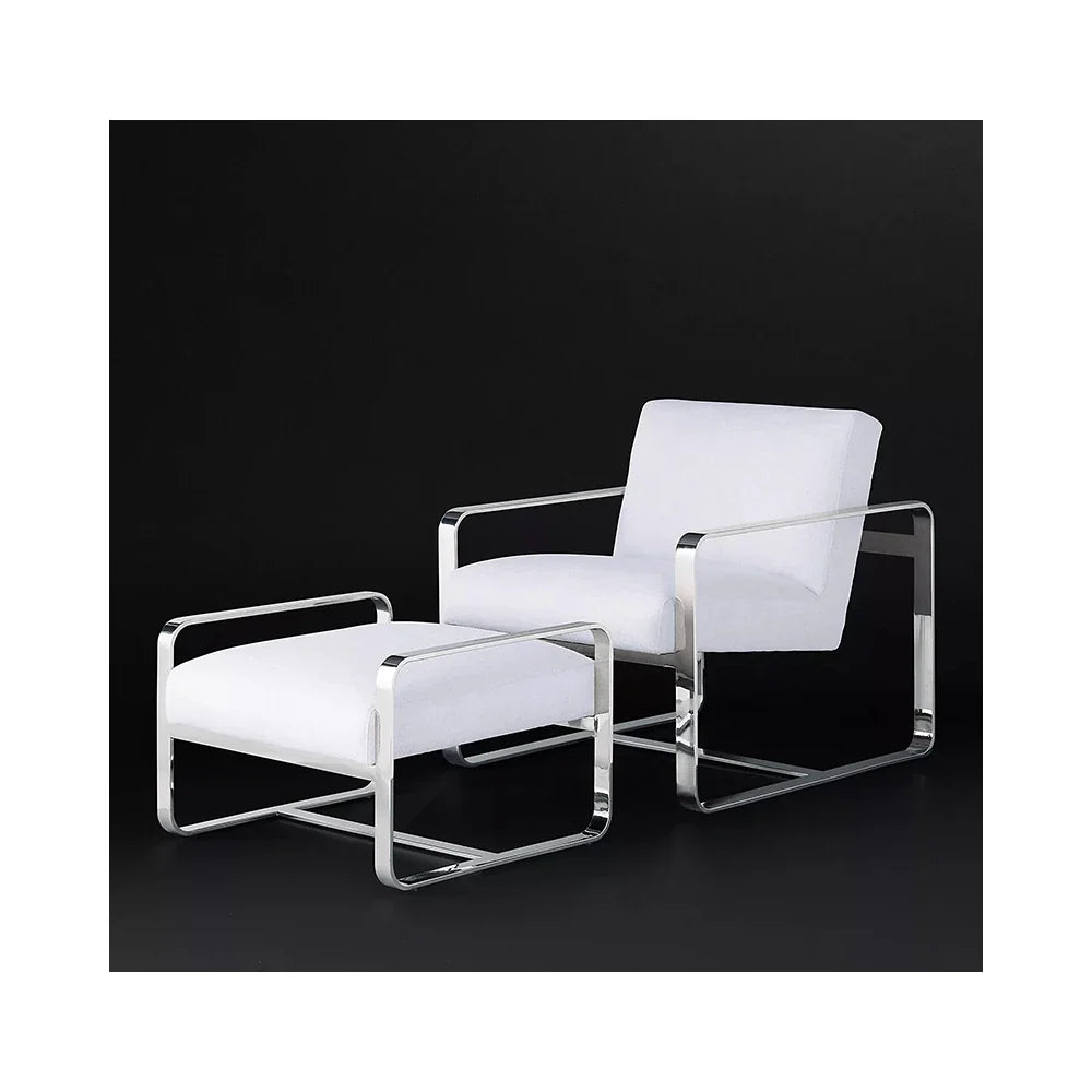 Modern Sofa Chair, Openwork Ribbon Frame – Polished Stainless Steel Statement Piece