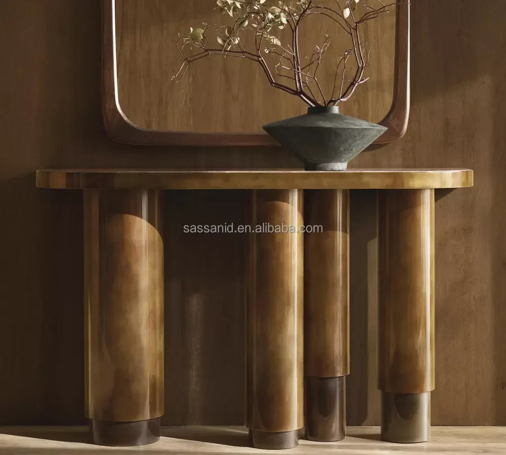 Demilune Console Table – Sassanid Pattern Onyx Vintage Statement Piece
