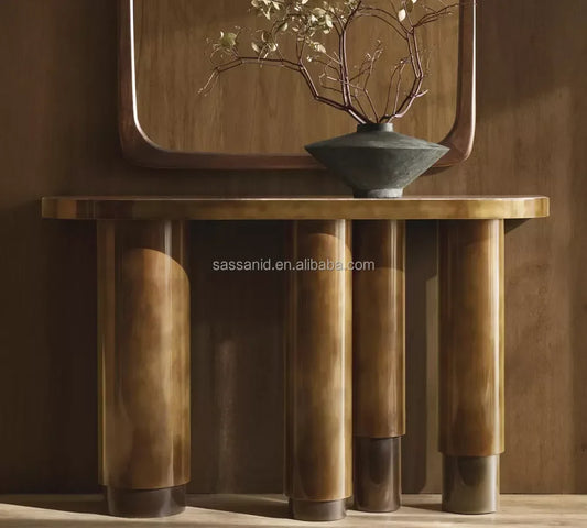 Demilune Console Table – Sassanid Pattern Onyx Vintage Statement Piece