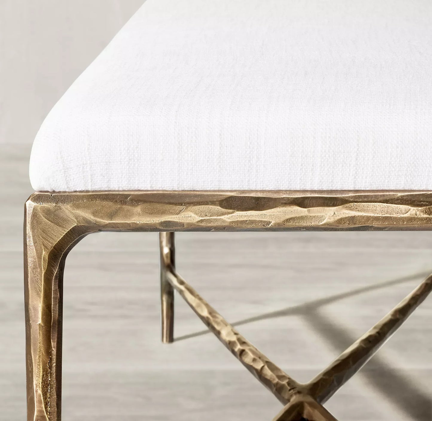End-of-Bed Bench – Hand Forged Brass Base with Tailored Upholstery
