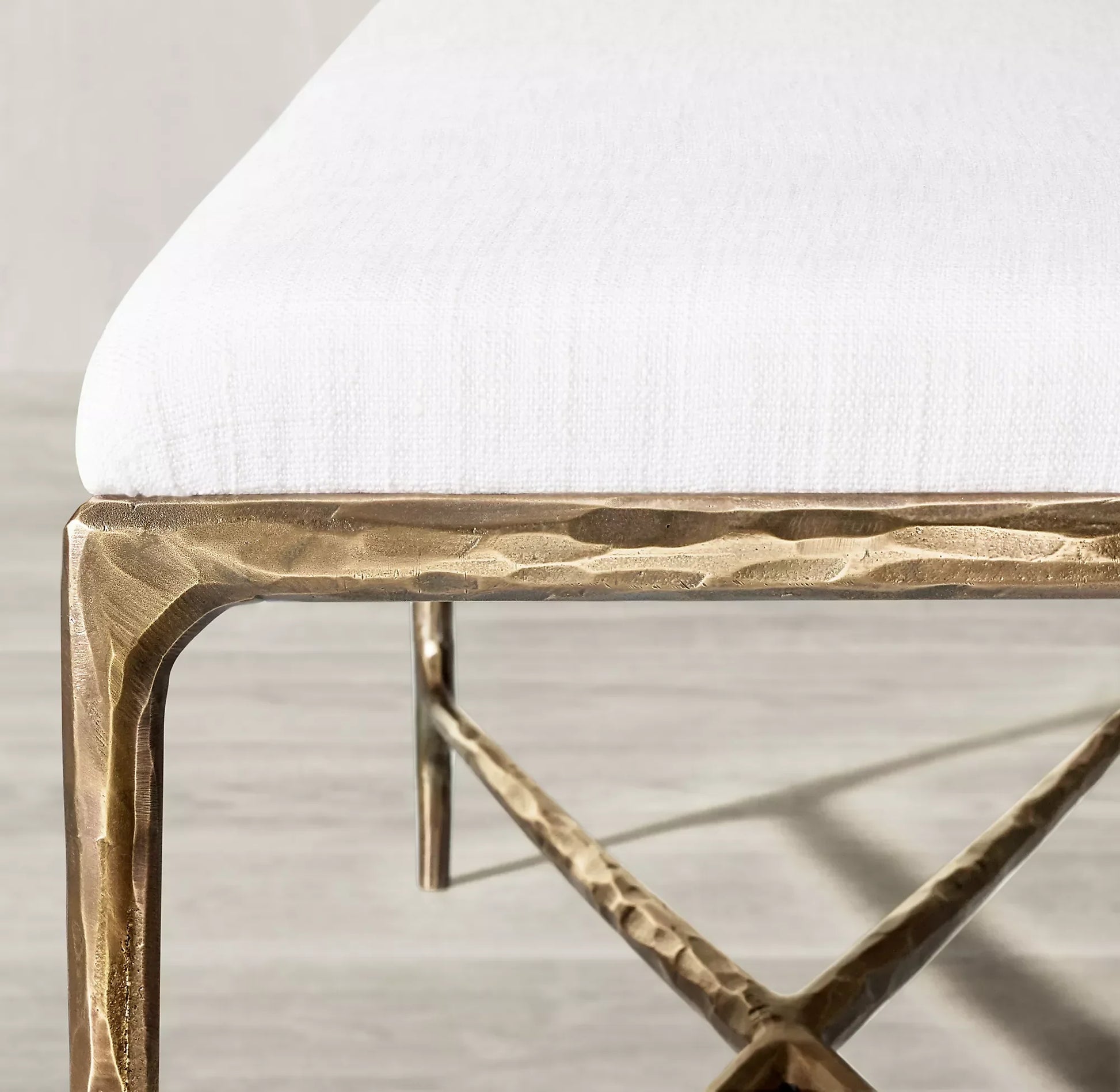 End-of-Bed Bench – Hand Forged Brass Base with Tailored Upholstery