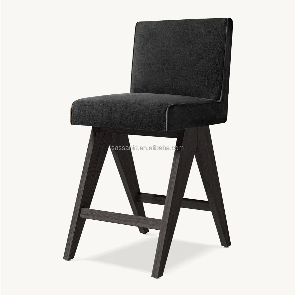 Midcentury Modern Bar and Counter Stools – Solid Oak Frame with Performance Fabric Upholstery