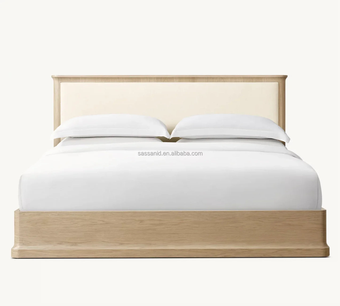 Classical Roma Architecture Upholstered Panel Bed – Oak Frame Statement Piece
