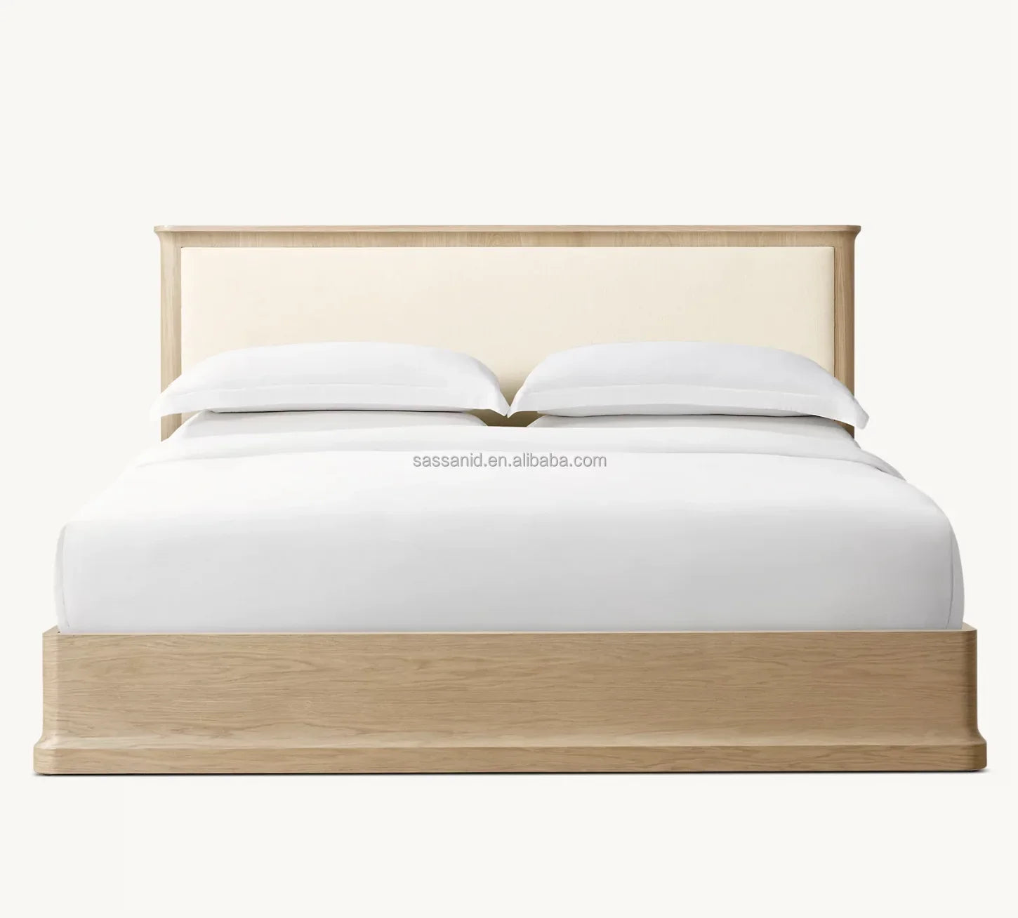 Classical Roma Architecture Upholstered Panel Bed – Oak Frame Statement Piece