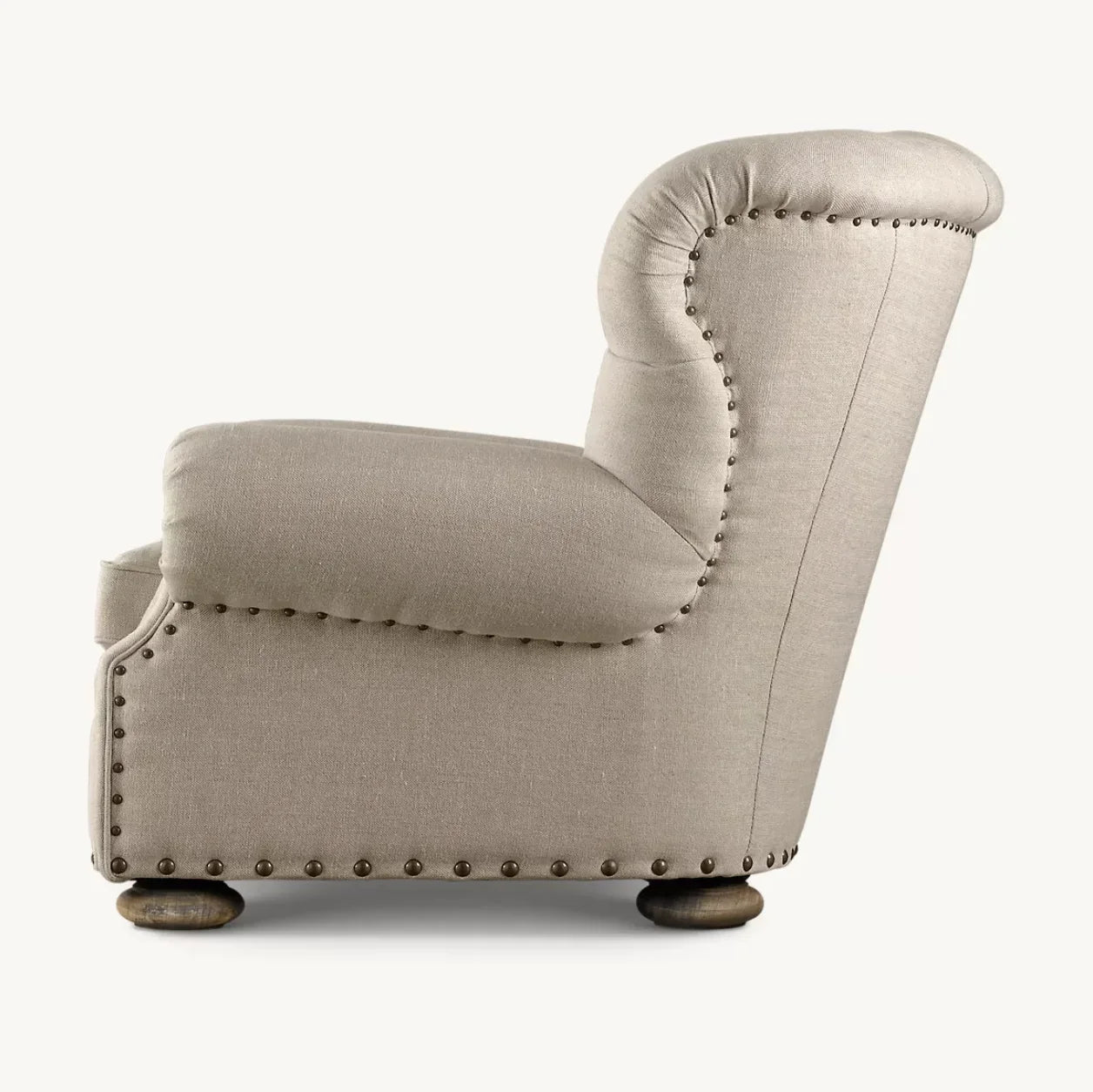 Wingback Accent Chair with Nailhead Trim, Linen – French Contemporary Style