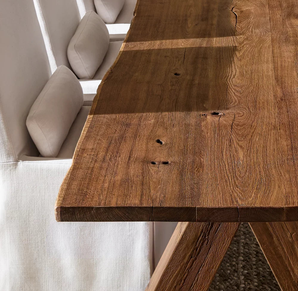 European Cracking Oak Rectangular Dining Table – Brule Umber Statement Piece