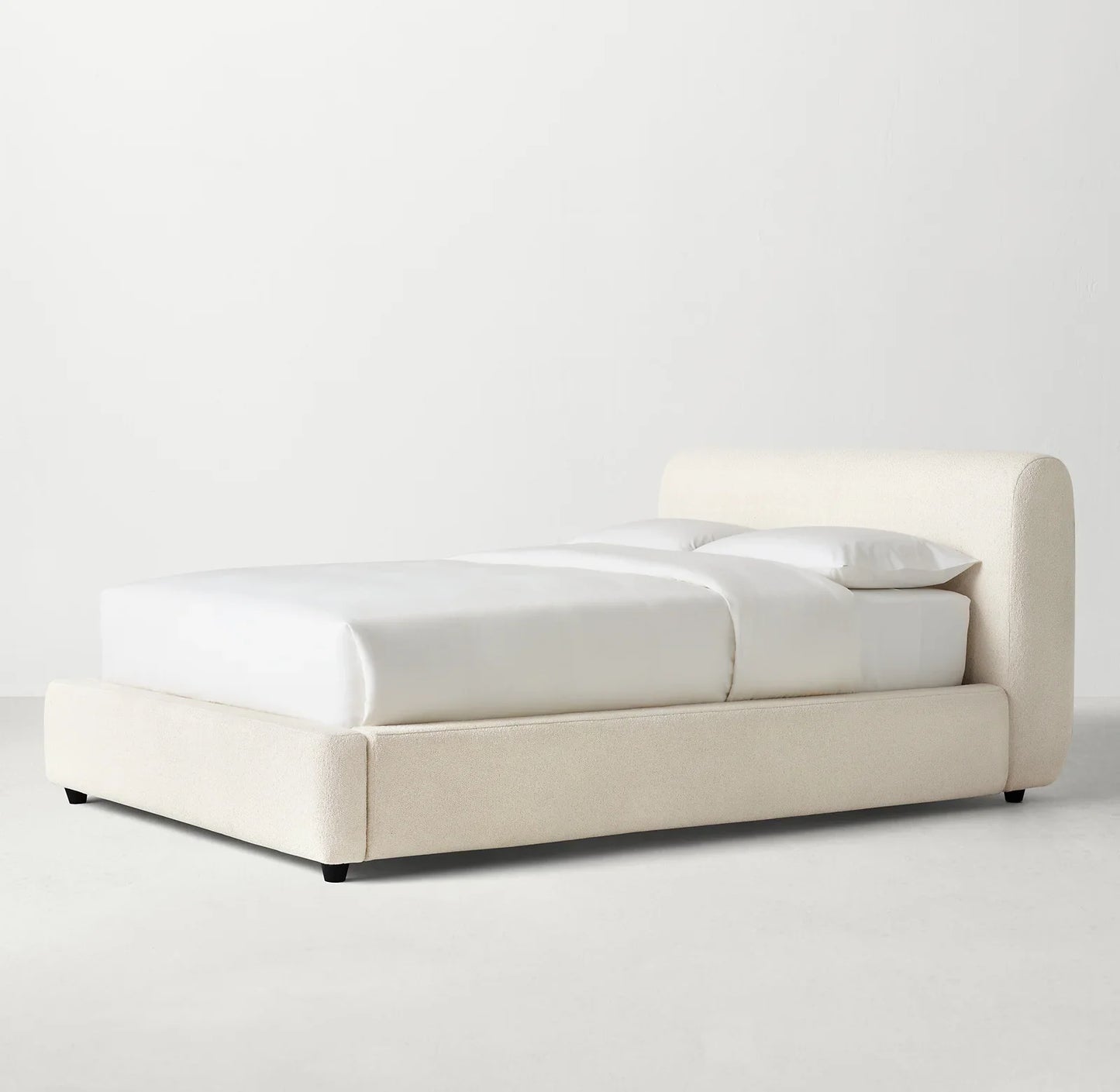 Upholstered Bed for Teens – Wing Design in Natural Bouclé
