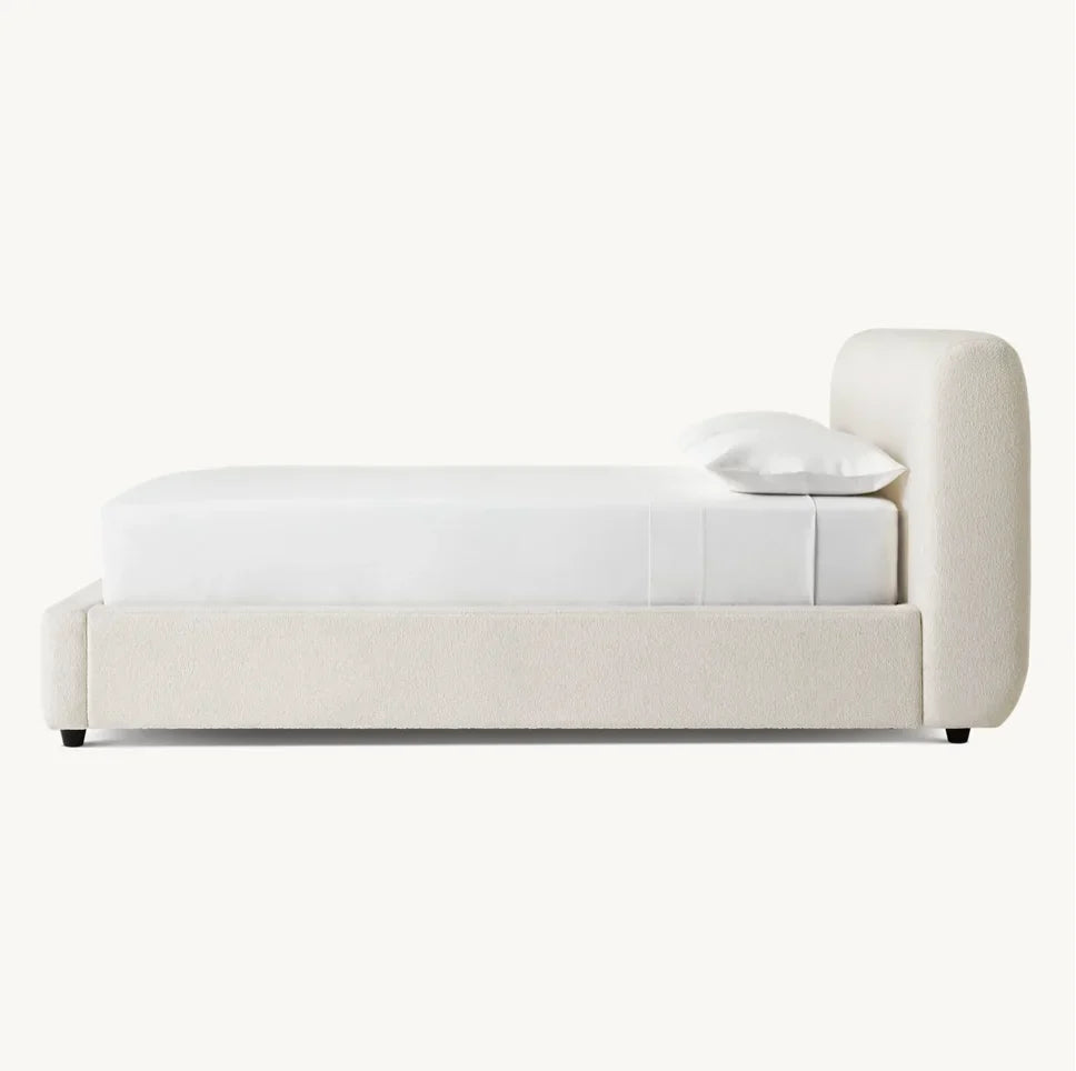 Upholstered Platform Bed – Low-Profile Bouclé Design – Contemporary Statement Piece