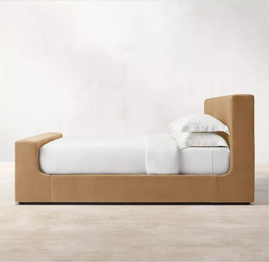 Contemporary Fabric Panel Platform Bed – Slipcovered Luxury Bedroom Statement Piece