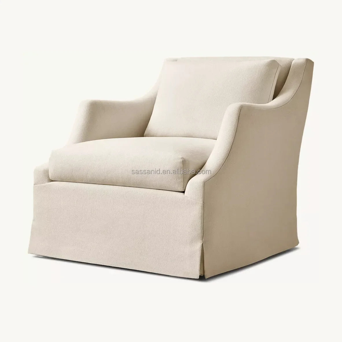 Evelyn Slope Skirted Swivel Chair – Modern Linen Weave Contemporary Accent Seat