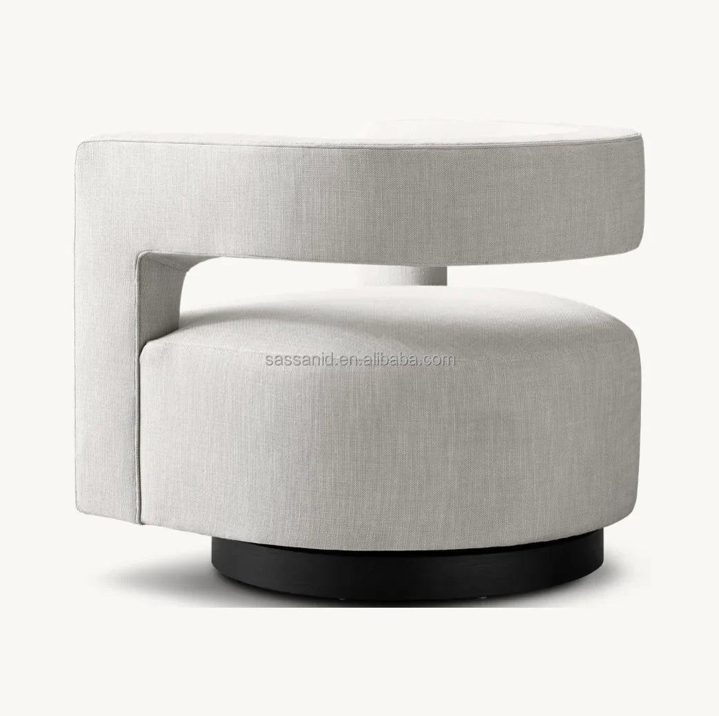 Drew Curved Swivel Chair – Modern Geometric Silhouette with Oak Base