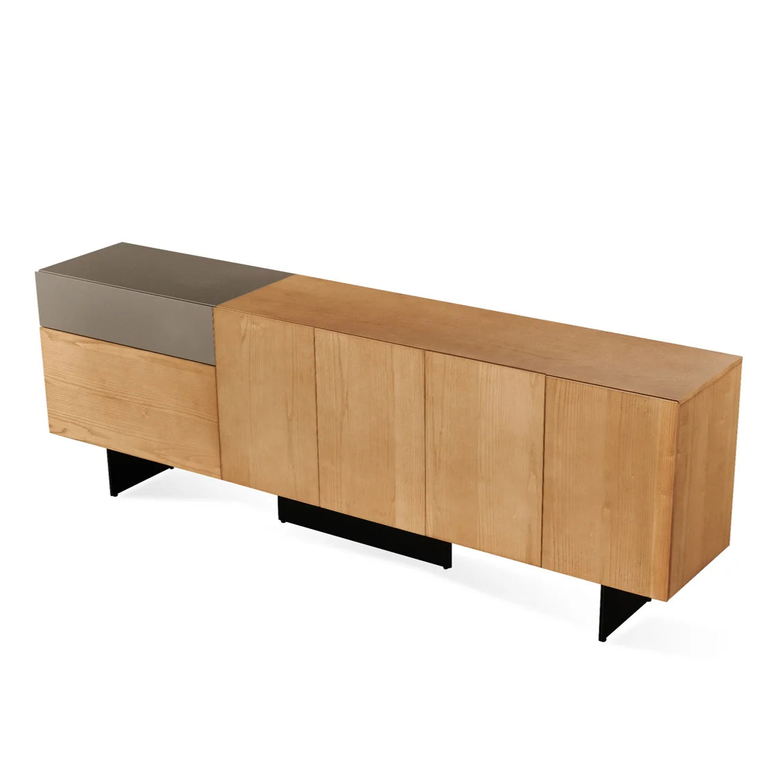 Natural Ash Wood Veneer Minimalist Dresser with Metal Frame