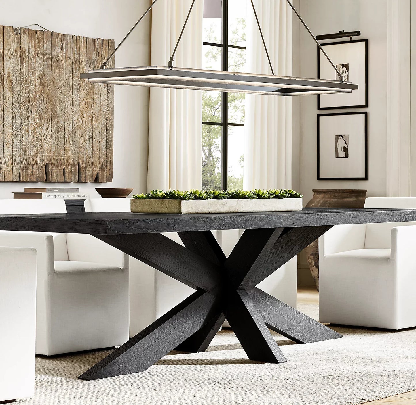 Rectangular Dining Table – X-base Solid Wood – French Art Deco Statement Piece