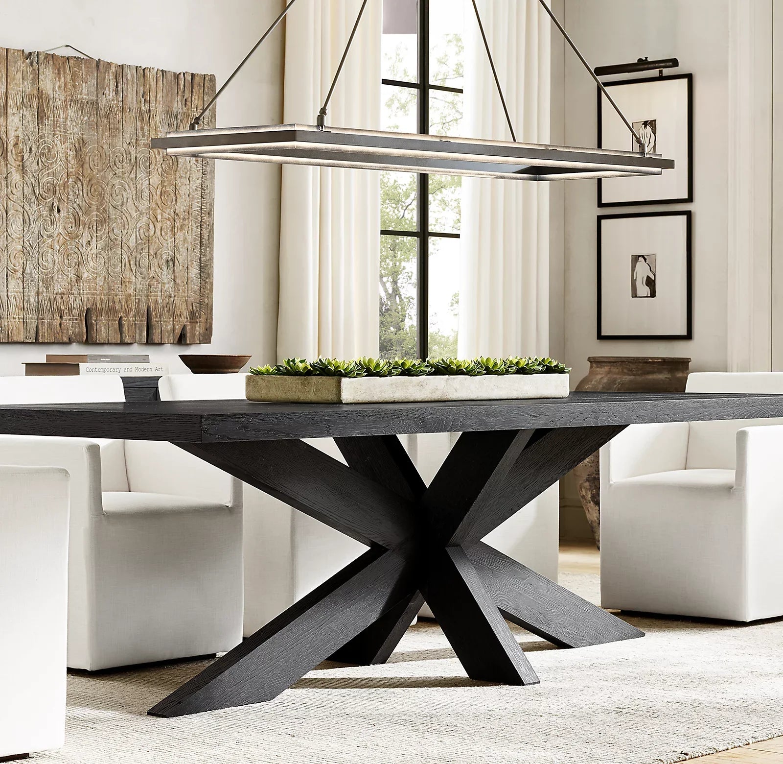 Rectangular Dining Table – X-base Solid Wood – French Art Deco Statement Piece